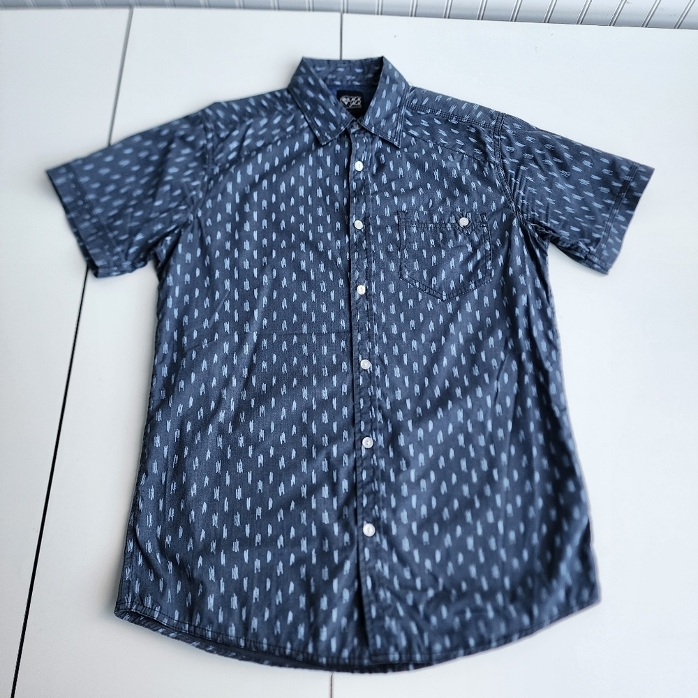 Black Jack Young Mens Button Down Collard Blue Print Shirt Size S